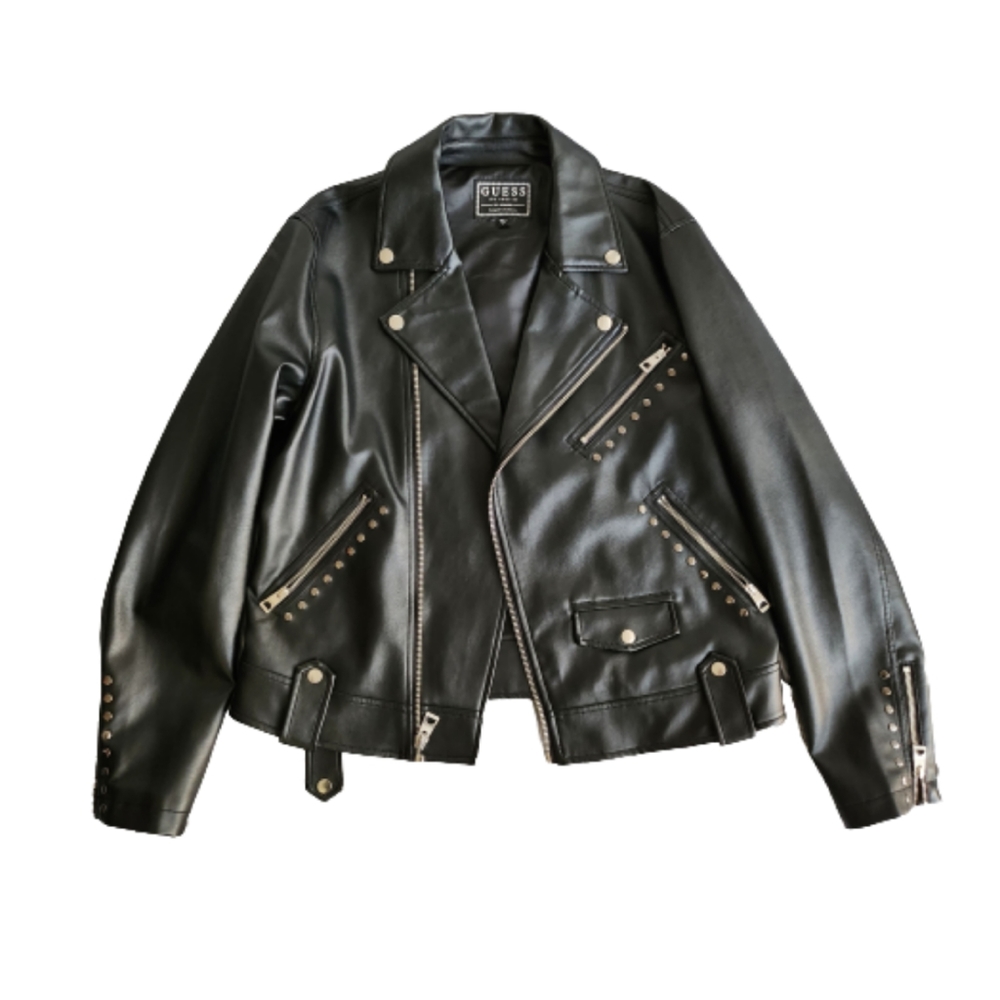 Guess Men's Leather Rising Tiger Moto Jacket